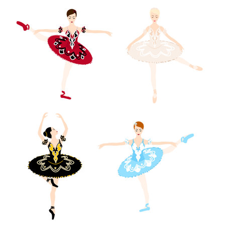 Ballerina in tutu and pointe shoes, ballet pose, dancing and posing, vector ballet setのイラスト素材