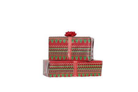 Two Christmas gifts over white background, winter holidays symbolの写真素材