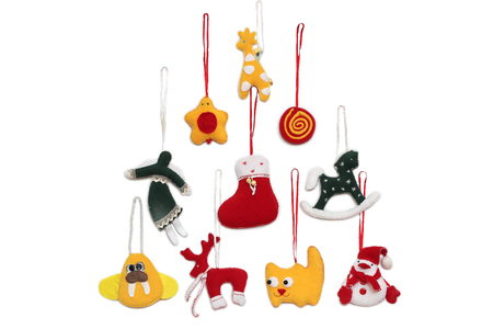 New Year Tree formed with handmade Christmas toys over white background, winter holidays symbolの写真素材