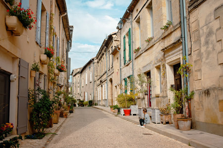A stunning photo of a historic European village. Cobblestone streets and vintage architecture highlight the charm of France or Switzerland. Perfect for travel and tourism contentの写真素材