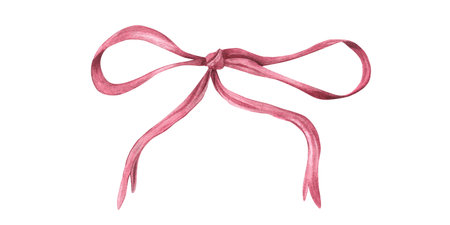 Dusty pink satin bow. Decorative ribbon. Watercolor illustration isolated on white. Hair braiding or...
