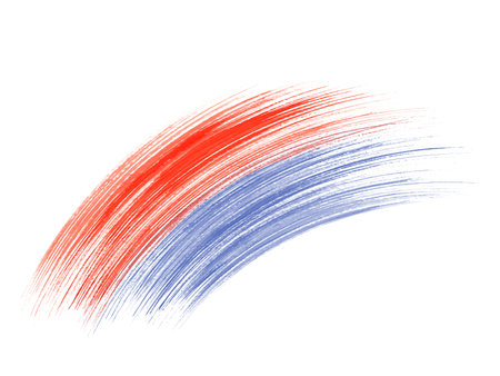 Abstract Brush Stroke in Red and Blue colors. Two color stain. National flags. Aquarelle texture. Celebration ornate for greeting. Watercolor illustration of geometric wavy elementの写真素材