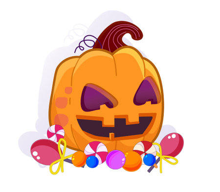 Mystical pumpkin character perfect for vibrant Halloween decor .vector illustrationのイラスト素材