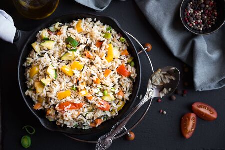 Rice with mixed vegetables, healthy vegetarian foodの写真素材