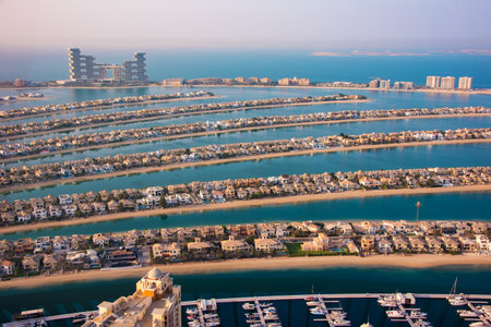 Palm Jumeirah island in Dubai, modern architecture, beaches and villasの写真素材