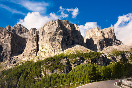 Mountain road in Dolomite alps, scenic driveの写真素材