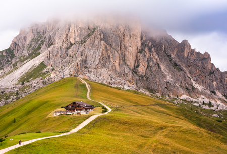 Majestic Dolomite mountains, Italy, in summer. Giau pass panoramic viewの写真素材