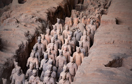 Terracotta army or warriors, famous historic landmark in Xian, Chinaの写真素材