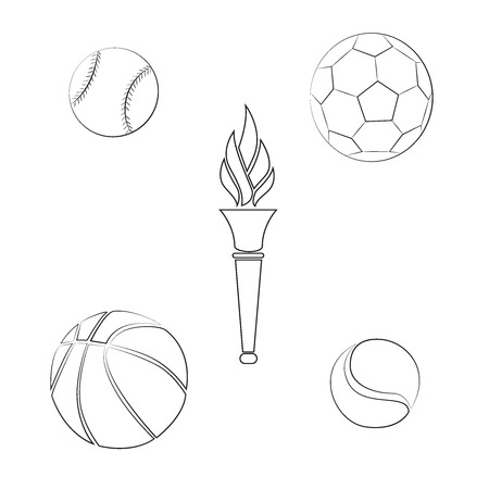 Sport balls set on white background, torchのイラスト素材