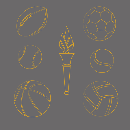 Sport balls set on black background. torch. Vector illustrationのイラスト素材