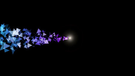 Abstract polygonal low poly black background. Abstract cg polygonal blue and violet surface. Geometric poly light motion backgroundの写真素材