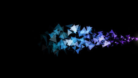 Abstract polygonal low poly black background. Abstract cg polygonal blue and violet surface. Geometric poly light motion backgroundの写真素材