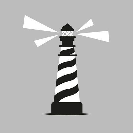 lighthouse illustration. white, black, gray lines. vector designのイラスト素材