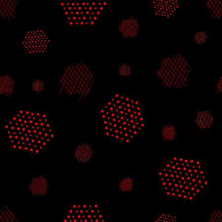 Cute vintage red lines and red circles on black background. Pattern. Beautiful background cards for greeting, invitationのイラスト素材