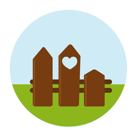 Wooden fence. Fence with heart. Vector illustrationのイラスト素材