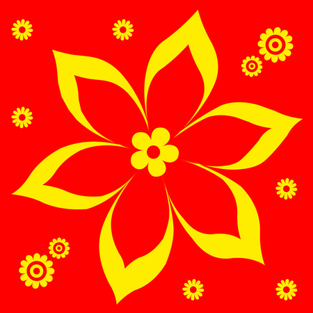 Cute vintage floral holiday cards set. 8 shape with yellow flowers and leaves. Beautiful red background, invitationのイラスト素材