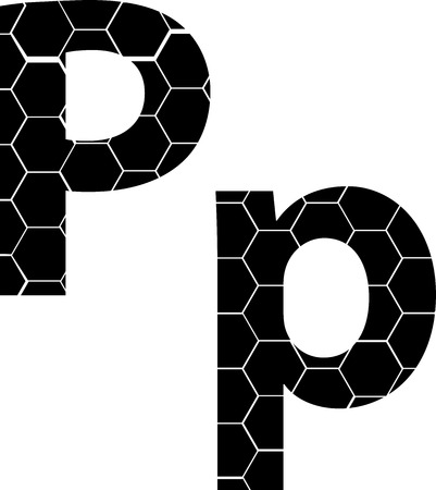 Simple vector alphabet of honeycombs, vector icons isolated on white - Pのイラスト素材