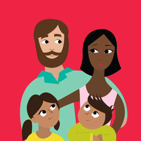 Happy interracial family with their childrenのイラスト素材