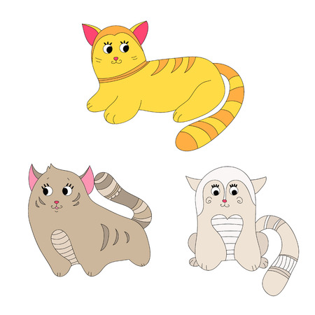 Set of funny cats in different colors: red, grey and whiteのイラスト素材