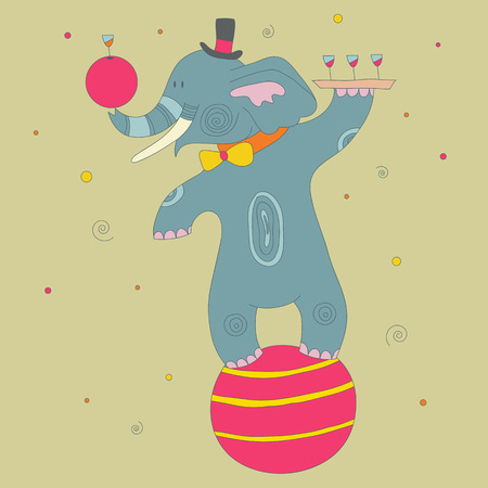 Cute cartoon circus  elephant balancing on the ballのイラスト素材