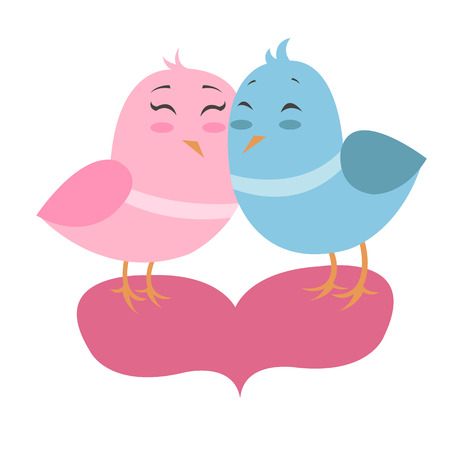 Vector illustration of two little birds in love in simple styleのイラスト素材