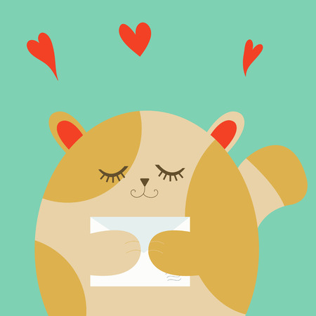 Vector illustration with cute cartoon funny cat with letterのイラスト素材