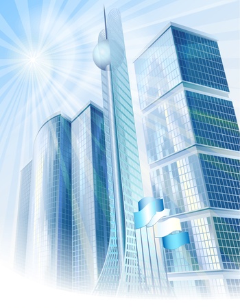 Modern skyscrapers and high tower in the abstract cityscapeの写真素材