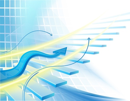 Background with stair and blue arrowの写真素材