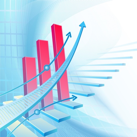 Abstract business background with stair and blue arrowの写真素材