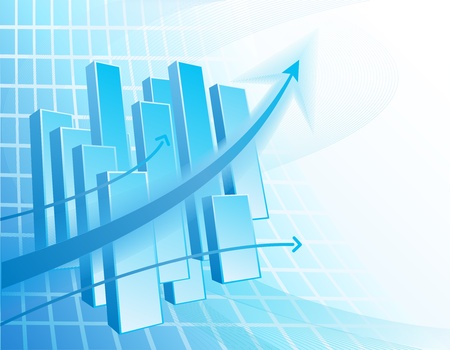 Blue and white abstract business background with chart and arrowsのイラスト素材