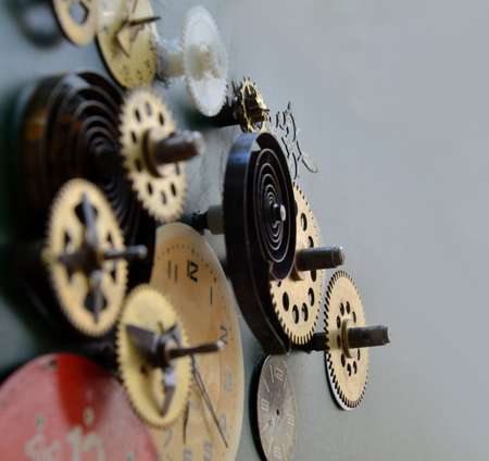 Abstract composition of old fashioned clocks and mechanismsの写真素材