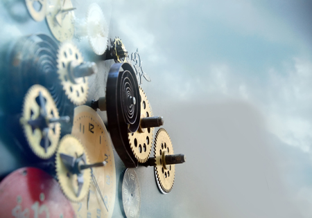 Abstract composition of old fashioned clocks and mechanismsの写真素材