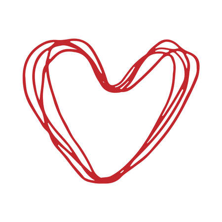 Doodle heart line art for the holiday love Valentine's Day. Hand drawn vector illustration. Simple sketch graphics. Isolated design element.のイラスト素材