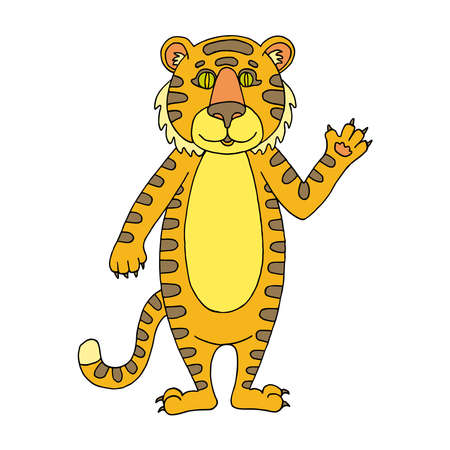 Tiger vector flat character. Wild animal. Orange beast. Hand drawn illustration. Chinese symbol of the New Year. Isolated element.のイラスト素材