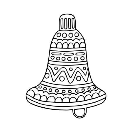 Christmas gingerbread bell vector coloring page. Sweet festive cookies with patterns and decorations. Hand drawn line art winter illustration. Happy holiday.のイラスト素材