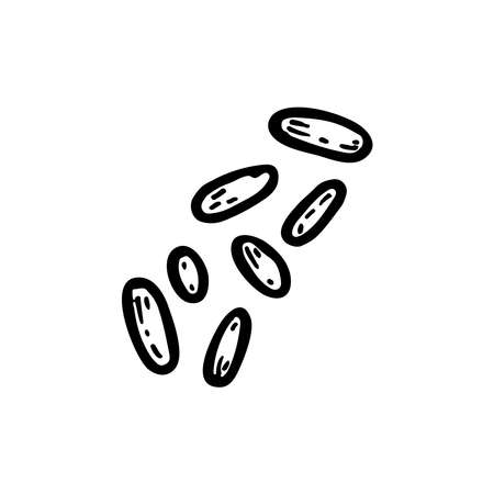 Simple shapes, dots, candy pills. Decoration element for holiday party. Hand drawn line vector illustration in doodle style.のイラスト素材