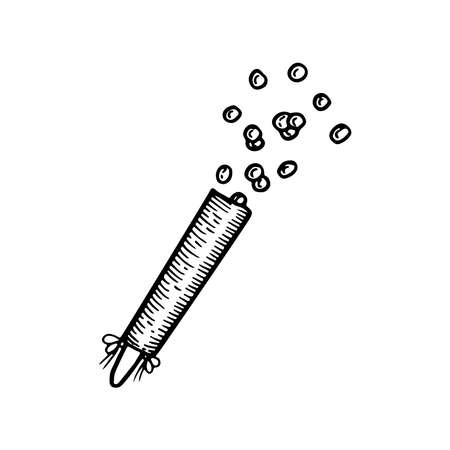Festive firecracker with serpentine. Sound horn. Decoration element for holiday party. Hand drawn line vector illustration in doodle style.のイラスト素材