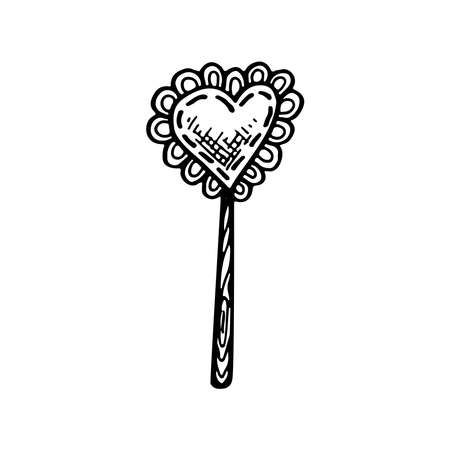 Stick with heart decor. Party decoration element. Hand drawn line vector illustration in doodle style.のイラスト素材