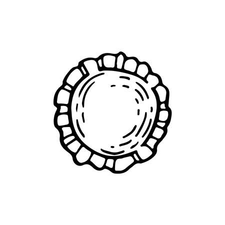 Plastic or paper disposable plate. Dishes for the holiday. Element for decorating a fun party. Hand drawn line vector illustration in doodle style.のイラスト素材