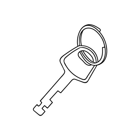 House key outline. Sketch of an object that opens a door lock, safe, keychain ring. Hand drawn thin line art vector illustration. Isolated simple element.のイラスト素材