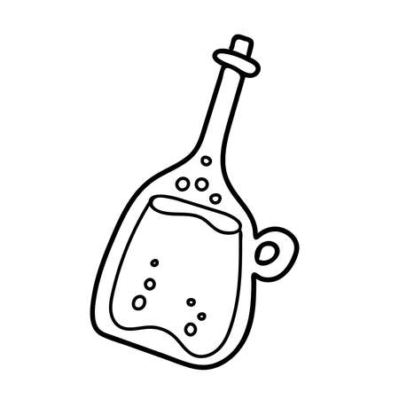 Linear glass bottle in doodle style. Hand drawing vector illustration. Refreshing drink or magic potion. Element from the collection for the holiday Halloween.のイラスト素材