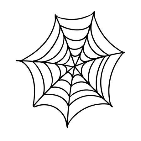 Scary spider web doodle art. Hand drawing vector illustration with black line. Simple element. Icon from the collection for the holiday Halloween.のイラスト素材