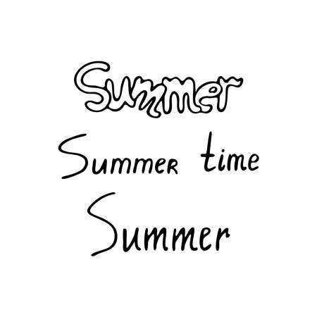 Lettering Summer time. Handwritten text, inscription, calligraphy, word, font. Hand drawn thin line art vector illustration. Isolated simple doodle element.のイラスト素材