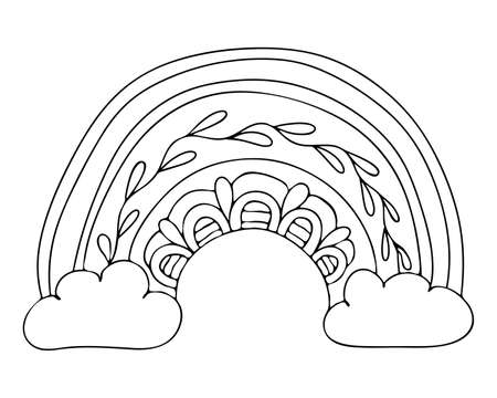 Coloring page heavenly rainbow. Hand drawn vector thin line art illustration. Coloring book for children and adults.のイラスト素材