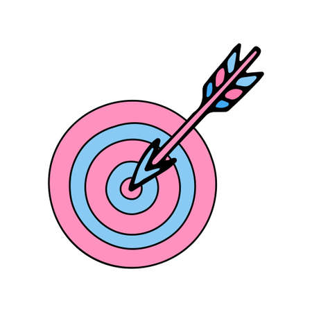Cupids arrow hit the target. romantic flat illustration. Love cute postcard Valentine. Hand drawn vector simple graphic. Isolated doodle design element.のイラスト素材