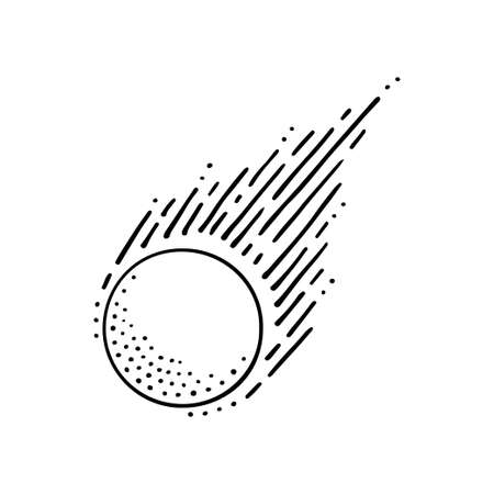 Falling meteorite line art. Comet tail. Heavenly body. shooting star. Cosmic matter of the galaxy. Atmospheric phenomenon. Astronomy. Hand drawn vector doodle illustration. Simple outline element.のイラスト素材