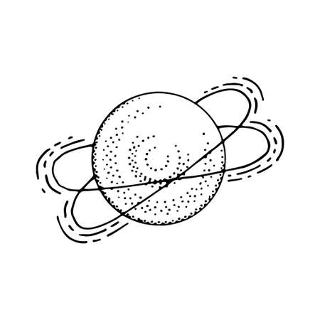 Planet line art. Celestial body with rings. Cosmic matter of the galaxy. Star of the universe. Astronomy. Hand drawn vector doodle illustration. Simple outline element.のイラスト素材