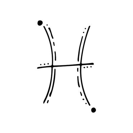 Pisces zodiac sign line art. Vector zodiac symbol. Constellation fish. Hand drawn astrological element. Graphic illustration. Calendar horoscope of stars.のイラスト素材