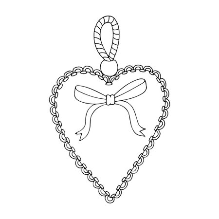 Coloring page heart. gift with love. Textile pillow suspension for needles. Valentine design. Hand drawn vector line art. Coloring book for children and adults. romantic sketch.のイラスト素材