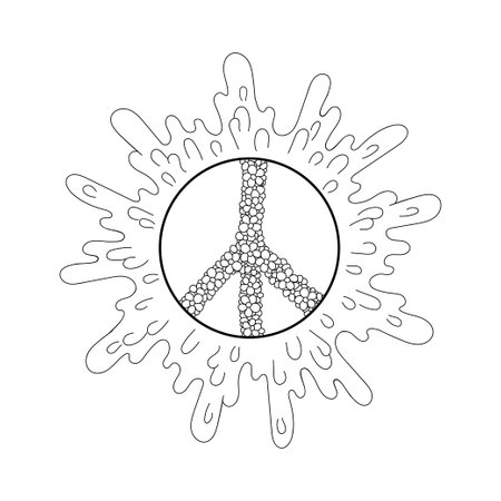 Peace sign line art. Retro hippie symbol. Hot summer sun. Happiness, freedom and love. Hand drawn vector doodle illustration. Simple sketch.のイラスト素材
